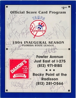 1994 Tampa Yankees Team Signed Score Card Program & Roster With 15 Signatures Including Jeter (Beckett)